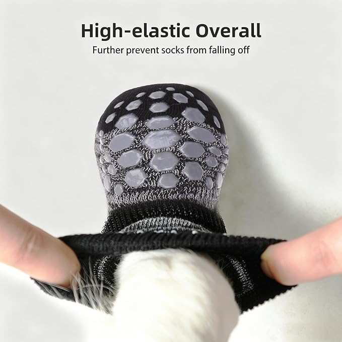 PUPTECK Anti-Slip Dog Socks with Double Sides for Small Medium Large Dogs Hardwood Floors Prevents Licking, Dog Shoes for Hot Pavement Traction Control Paw Protector for Senior Dogs, Striped Black XL