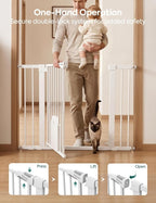 Babelio Auto Close Baby Gate with Cat Door, CatPrivilege I, 29-43" | Safety Gate for Doorway & Stairs, Easy Walk Thru with Pet Door, Includes 4 Wall Cups and 3 Extension Pieces, White