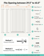 COMOMY 42" Extra Tall Baby Gate for Stairs Doorways, Fits Openings 29.5" to 43.3" Wide, Auto Close Sturdy Safety Dog Gate for House, Pressure Mounted Easy Walk Through Pet Gate with Door, White | Auto Close Sturdy Safety Dog Gate for House, Pressure Mo...