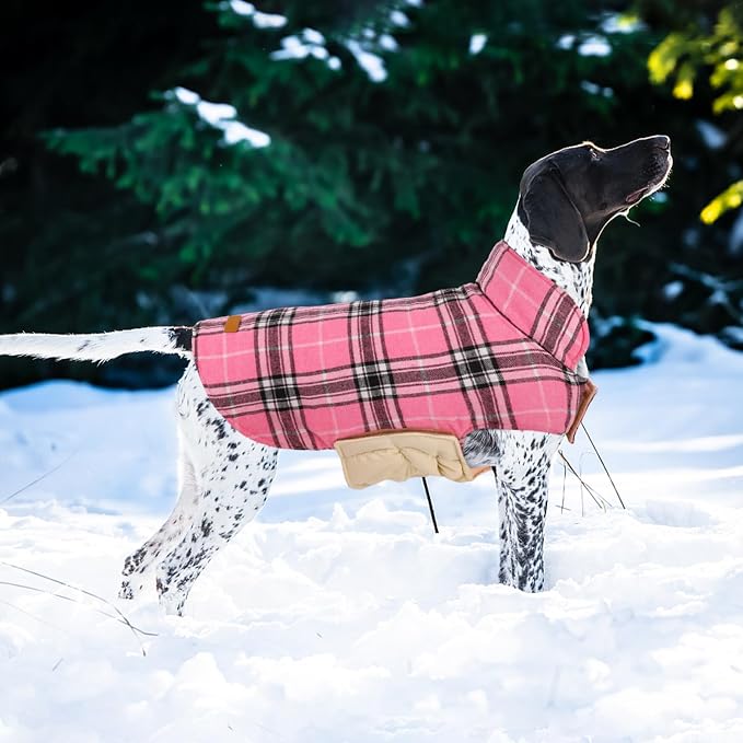 Kuoser Warm Dog Coat, Waterproof Dog Jacket for Extra Large Dogs, Pink 2XL | Adjustable Durable XXL Doggie Winter Coat Reversible Puppy Cold Weather Apparel from Small to Large Breed
