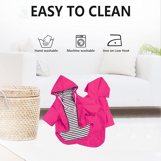 Dog Raincoat rain Jacket Raincoat Dogs Waterproof Small Medium Breeds Zip Closure Storage Pocket Harness Hole Pink S