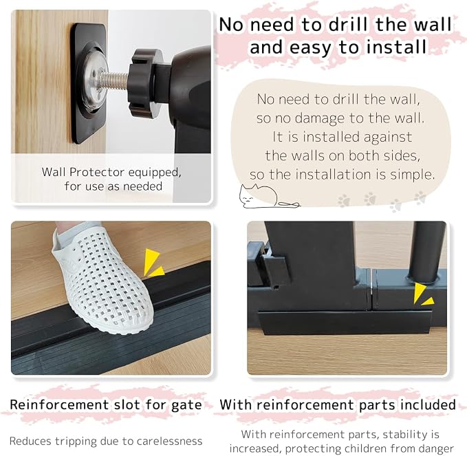 Lumizone 55.12" Extra Tall Pet Gate for Cat Dog 30.12"-38.38" Wide Black | Extra Tall Cat Gate for Doorway Hallway Stairs Pressure Mounted 1.37" Gap No Drilling Auto-Close Dual-Lock