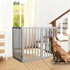 ZJSF Freestanding Indoor Dog Gate for House Foldable Wood Grey Puppy Gate for Doorways Pet Gate for Stairs Extra Wide Pet Fence 32" Height 2 Panels