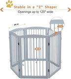 PUPETPO Freestanding Pet Gate for Dogs, Indoor Wooden Foldable Dog Gate for House, Extra Wide, Pet Fence for Stairs, Doorways, Halls, Support Feet Included, 120 Inch Wide, 6 Panels 32",Grey