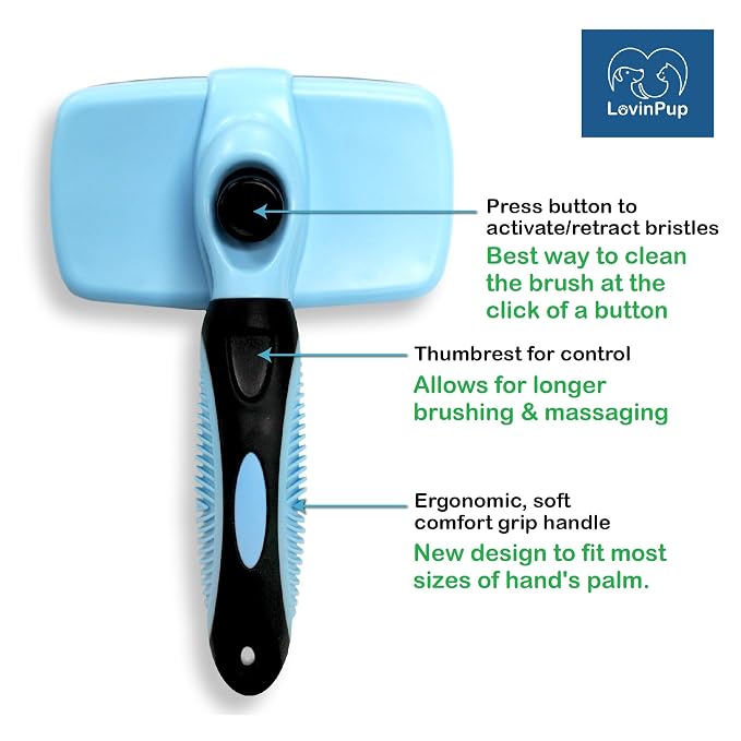 Pet Slicker Brush – Self Cleaning Brush for Dogs & Cats | Retractable Bristles for All Hair Types – Massaging Pins Remove Tangles & Mats Painlessly – Durable Grooming Tool for Pets