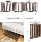 ZJSF Foldable Freestanding Indoor Dog Gate for House Wood Long Pet Gates Dog Fence for Stairs Puppy Gates for Hallways, Puppy Gate,Support Feet Included, Brown, 24 "Height-6 Panels