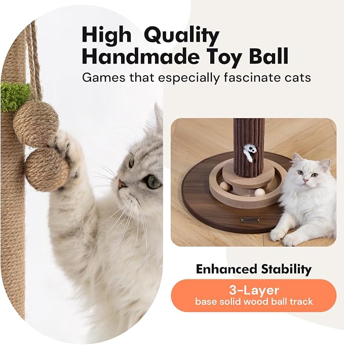 Woochpet 35"Cat Scratching Posts For Indoor Cat,Cat Scratcher With Cat Toys | Heavy Duty,Modern Cat Scratch Post,Cat Ball Track,For Large Adults Cats