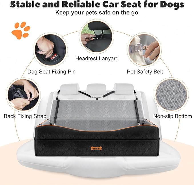 VavoPaw Car Seat for Large Dog for 2 Medium or 3 Small Dogs Under 100Lbs | Dog Booster Seats ,Pet Car Seats with 2 Safety Leashes, Dogs Sofa Bed Cushion Add Thick Sponge, Pet Cars Carrier for Travel