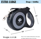 16 ft Retractable Dog Leash for Extra Large Dogs up to 130 lbs,Tangle-Free Nylon Tape,Black Dan24 XL