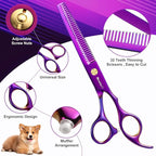 Wenshall Professional Dog Grooming Scissors Set, 7.0 Inch Titanium Straight & Thinning & Curved scissors and Comb for Dog grooming (Purple)