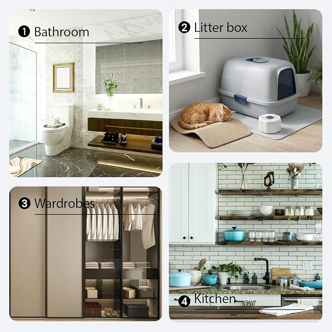 Cat Litter Deodorizer – 99% Odor Removal, Ozone Rechargeable Air Purifier for Pets, Strong Odor Eliminator for Litter Box,Toilet, Closet,Shoe,Garage-Filterless Odor Remover,Quiet Air Freshener
