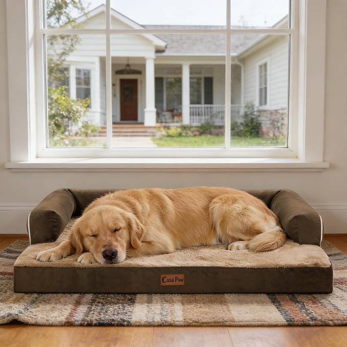 Orthopedic Washable Dog Bed for Extra Large Dogs, 48x30in, Brown | Orthopedic Foam Eases Joint Pressure, Bolsters Supports Head And Neck, Washable Pet Beds, Removable Cover, Non-Slip Bottom