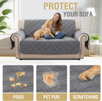 H.VERSAILTEX 100% Waterproof Loveseat Covers for 2 Cushion Couch Modern Sofa Covers Waterproof and Washable Thick Soft Couch Cover for Dogs with Elastic Straps (Loveseat, Grey/Beige)