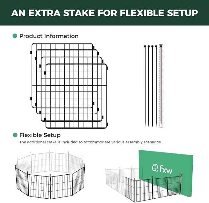 FXW MiniPaws Dog Playpen, Indoor, Yard & RV Camping, 24" H, 4 Panels | Portable, Expandable Layout, Tool-Free Setup, For Puppies & Small Dogs