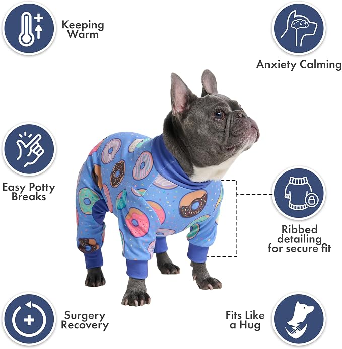 Spark Paws Dog Pajama, Dog Recovery Suit Male, Onesie, Ultra-Soft and 4-Way Stretch, for Small Medium and Large Breeds - Donuts - 4XL
