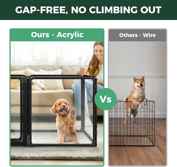 FXW AuraSpace Pro Clear Acrylic Indoor Dog Playpen, 24" H, 8 Panels | Open View, No Climbing Bars, Heavy-duty Metal, DIY Layouts, Easy Access, For Puppies & Small Dogs, Patented