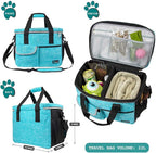 PetAmi Dog Travel Bag Organizer, Pet Travel Kit with 2 Food Containers & 2 Collapsible Dog Bowls, Pet Supplies Tote with Luggage Sleeve, Weekend Road Trip Camping Essentials, Teal Blue, Medium