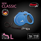 FLEXI® Classic Tape Retractable Dog Leash, Large, 16 ft - Blue | German engineered, original flexi leash, durable quality for dogs up to 110 lbs, tangle-free, walking, reliable brake system
