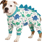 LovinPet Large Dog Pajamas, Four-Leg Stretch Onesie Bodysuit, Lightweight UV-Shielding Pajamas, Anti-Lick Calming Recovery Suit for Surgery, Pull-On for Medium and Large Breeds,White Blue,XXL