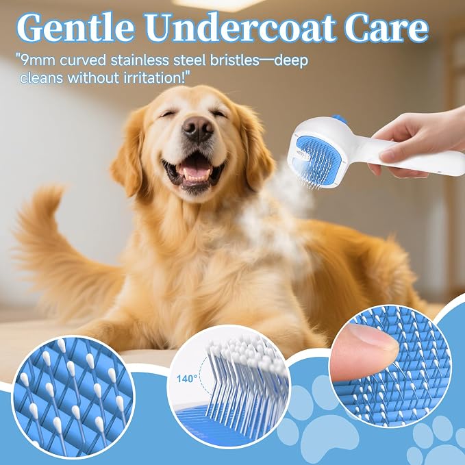 Pet Steam Brush for Dogs & Cats, 3-in-1 Shedding Grooming Tool | Self Cleaning Spray Comb with Mist, Dog Brush for Shedding, Cat Brush for Hair Removal, Long Haired Pet, Waterless Shampoo