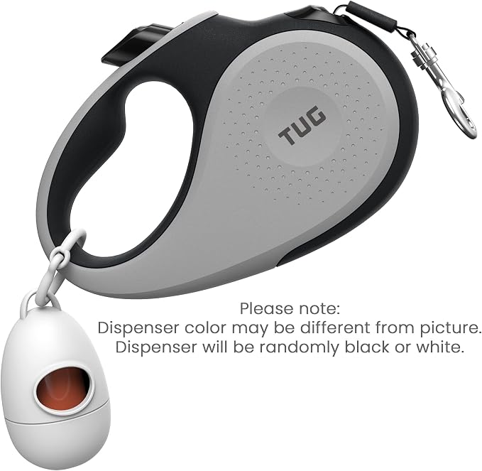 TUG 360° Tangle-Free Retractable Dog Leash with Waste Bag Dispenser (Small, Grey)