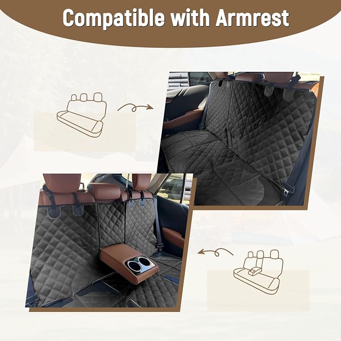Dog Car Seat Cover for Back Seat, Heavy Duty Nonslip Car Seat Protector for Child Car Seat, Waterproof Bench Seat Cover for Dogs and Kids, Compatible with Armrest, Fits Sedan (Black)