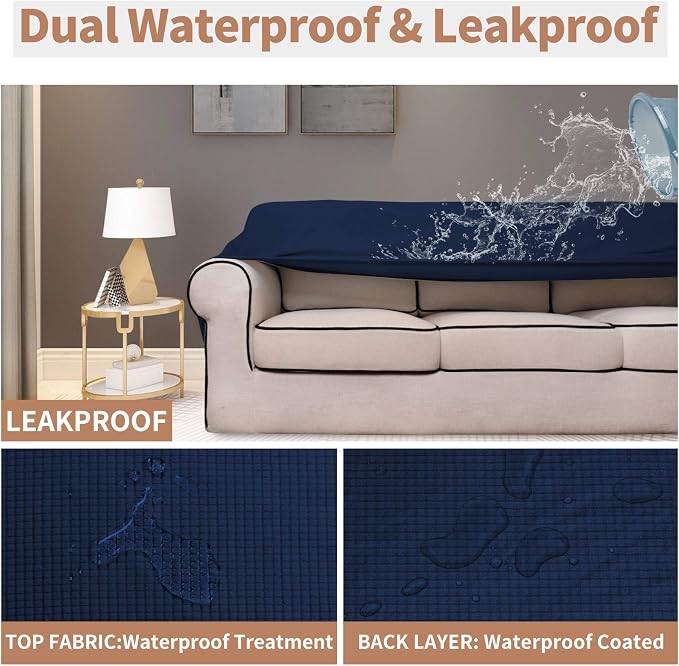 Easy-Going 100% Waterproof Chair Couch Cover, Stretch Jacquard Sofa Cover | Dual Waterproof Sofa Slipcover, Leakproof Furniture Protector for Kids, Pets, Dog and Cat (Chair, Navy)