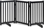 LZRS Freestanding Dog Gate 60" W x 30" H Solid Wooden Pet Gate for Doorways, Stairs & Hallways, Expandable & Foldable with Support Feet，Indoor Use,Black