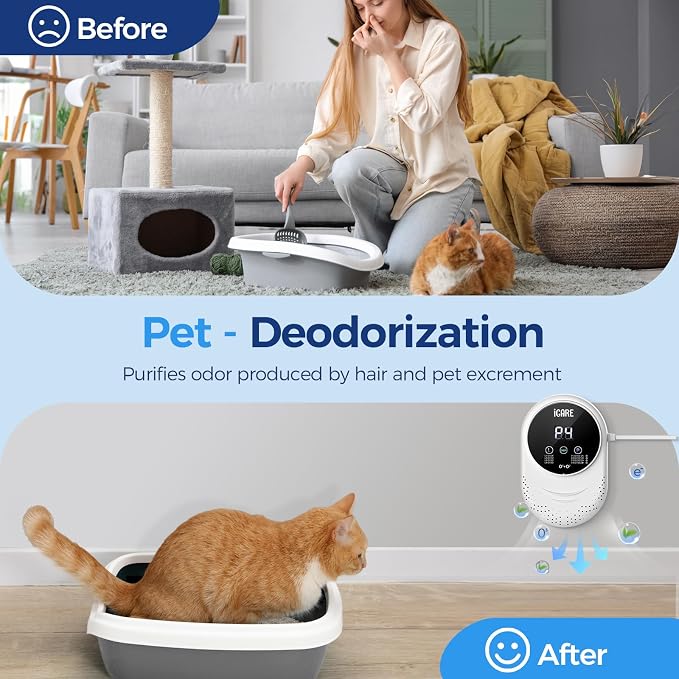 Ozone Odor Eliminator for Strong Odor 99% Cat Litter Deodorizer Pets Poof | Odor Removal Air Ionizers Home Plug-in Air Purifier for Bedroom, Toilet, Kitchen, Shoe, Smoke, Formaldehyde Air Freshener