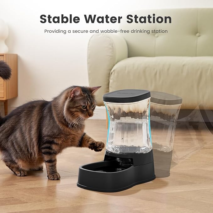 Gardner Pet Automatic Gravity Water Dispenser for Dogs, 1.0Gallon 100% BPA-Free Dog Water Bowl Dispenser, Pet Water Fountain Dispenser with Sponge Filter for Small&Medium Dogs, Cats, Puppies(Black)