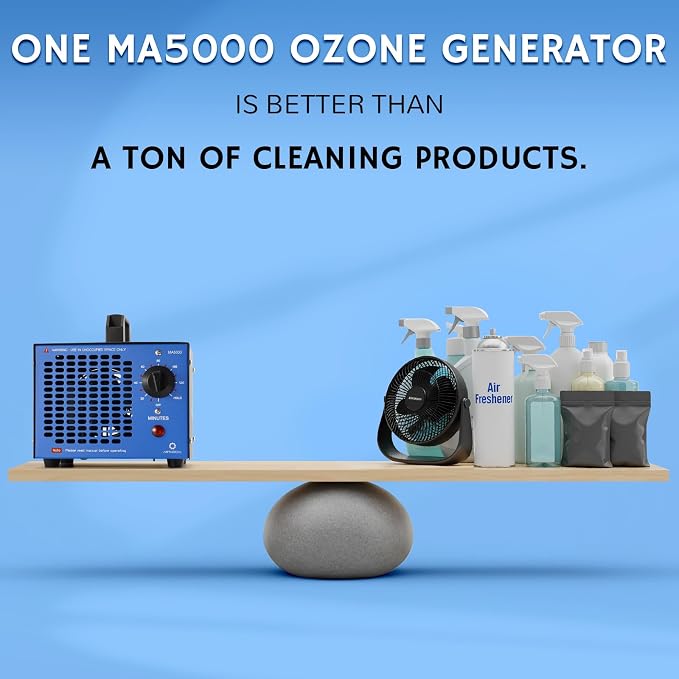 Airthereal MA5000 Ozone Generator, High Capacity, 2000 Sq Ft, Black | Ozone Air Ionizer for Rooms, Smoke, Cars, Pets, O3 deodorizer