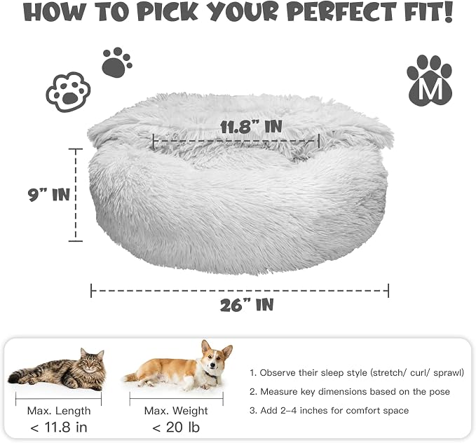 Himax 26in Covered Dog Bed with Blanket Attached Calming Burrow Light Grey | Dog Bed Medium Size dog, Anti-Anxiety Donut dog bed with cover, Washable Round Fluffy Pet& Cat Beds