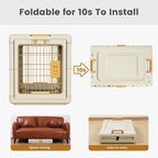 Collapsible Dog Crate for Large/Medium Dogs - 36" L Foldable Dog Cage No-Tool Assembly, Travel Dog Crate with 2 Wheels - Easy to Carry, Space-Saving, Indoor Outdoor Use, Cream, 36.4”L*22.84”W*25.8”H