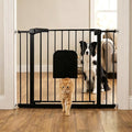 31-46“ Metal Pet Gate with Cat Door, Auto Close, Black | Pressure Mounted,Two-way swing door,Pressure mounted no drill setup,adjustable 31-46in width for indoor doorways & stairs