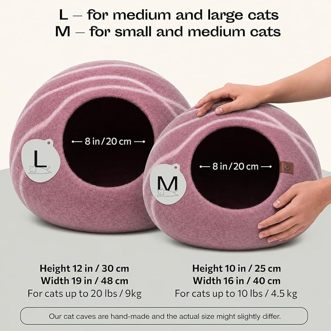 MEOWFIA Cat Cave – Premium Felt Cat Bed Enclosure for Indoor Cats, Handmade Merino Wool (Rose Gold, Large)