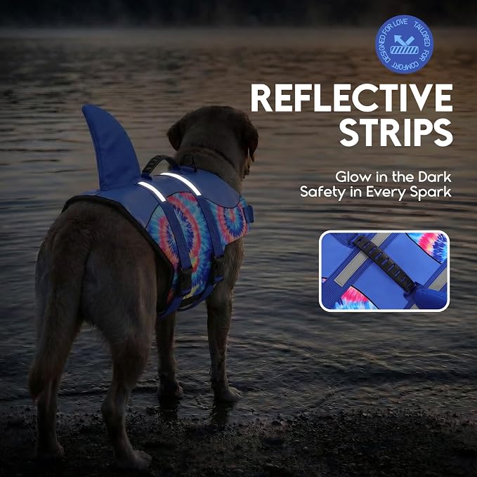 ASENKU Dog Life Jacket - Pet Safety Vest for Swimming & Boating, Shark Life Jacket with Floatation, Dog Lifesavers Swimsuits for Small Medium Large Dogs (Blue Bandhnu, 2XL)