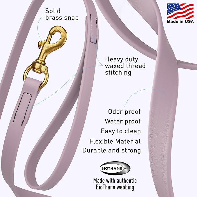 Viper Biothane K9 Working Dog Leash Waterproof Lead for Tracking Training Schutzhund Odor-Proof Long Line with Solid Brass Snap for Puppy Medium and Large Dogs, 20ft Pastel Purple