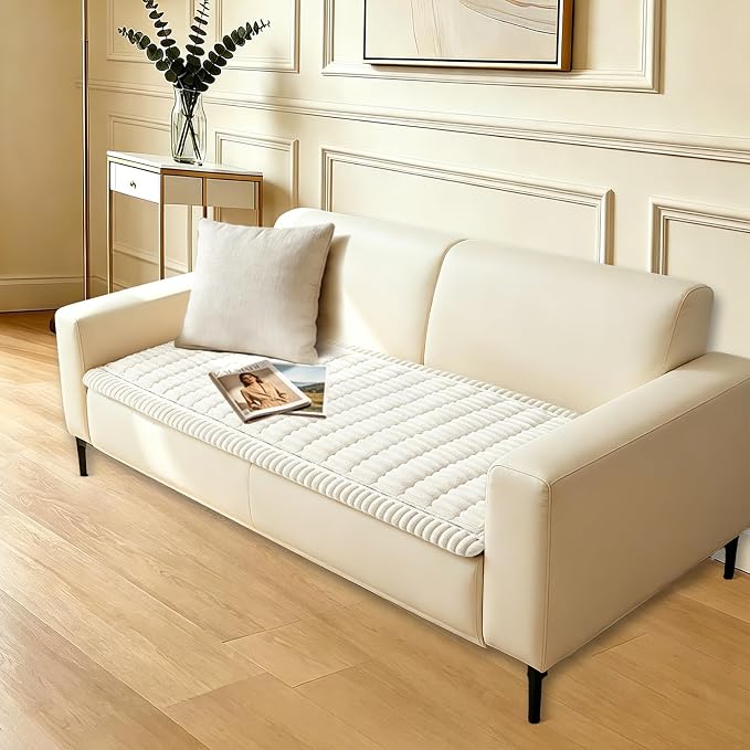 Waterproof Couch Cover for Dogs Washable,Nonslip Fuzzy Durable Pet Friendly | Soft Slipcovers for 3 Cushion Sofa Cover,Plush Thick Protector Fits Mat Bed Leather & Fabric Couches (White 27.6"x70.9")