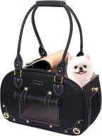 Dog Carrier Purse, Pet Carrier, Waterproof Premium Leather Pet Travel Portable Bag Carrier for Cat and Small Dog Home & Outdoor Medium Black