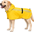 Stretch Fabric Dog Raincoat with Hood, Reflective Rain Poncho for Medium Large Dogs, Adjustable Waterproof Dog Rain Jacket with Leash Opening, Bright Yellow, Large