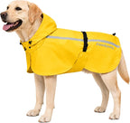 Stretch Fabric Dog Raincoat with Hood, Reflective Rain Poncho for Medium Large Dogs, Adjustable Waterproof Dog Rain Jacket with Leash Opening, Bright Yellow, Large