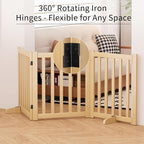 Wooden Freestanding Foldable Dog Gate, 24 Inch Height 3 Panel Pet Gate No Drill for Doorways Stairs, Fully Assembled Indoor Puppy Fence (Wood Color, 60" W x 24" H)