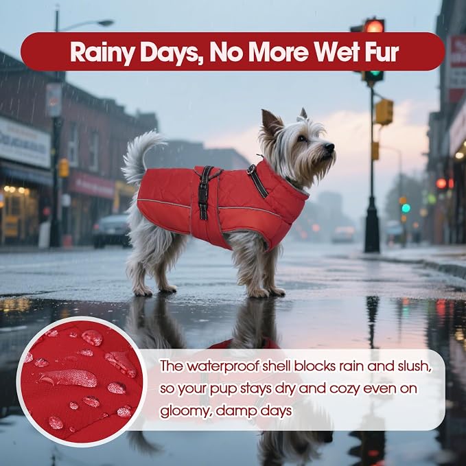 QBLEEV Warm Dog Jacket - Reflective, Adjustable Winter Coat with Turtleneck for Cold Weather, Waterproof Fleece Snowsuit for Small, Medium, Large Dogs