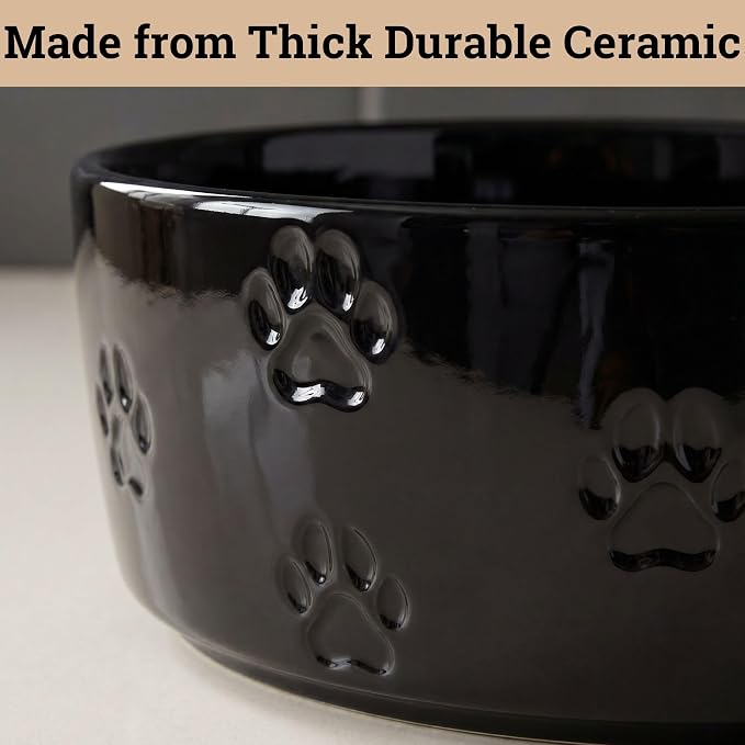 Ceramic Dog Bowl Set of 2 w/ Anti-Skid Base 6.5"W x 2.5"H, 3.8 Cup Capacity | Thick Ceramic, Dishwasher Safe, Anti-Skid Rubber Base, 3.8 Cups per Bowl, Ceramic Food & Water Bowls Set of 2 for Medium Dogs