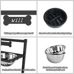 ADENGL 9 Height Adjustable Dog Bowl Stand with Two 1.7L Stainless Steel, Slow Feeder Bowls and Nonslip Pad, Perfect for Medium and Large Dogs