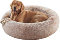 36 inches Faux Fur Fluffy Donut Dog Bed for Large Dogs,Brown | Calming Plush Round Pet Bed with Removable & Washable Cover,Fits up to 80 lbs Pets