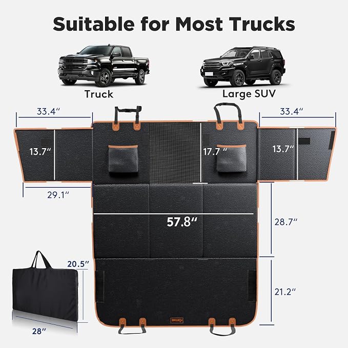 FURTIME XL Back Seat Extender for Dogs, Hard Bottom Dog Car Seat Cover for Truck Back Seat, Upgraded PU Leather Waterproof Anti-Scratch, Large Space Back Seat Cover for Full Size Truck SUV