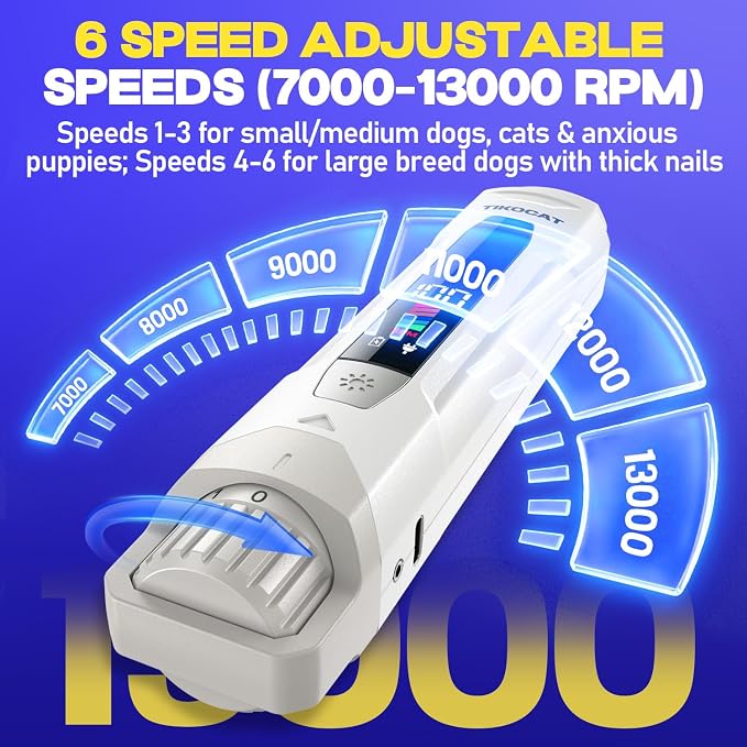 Whisper-Quiet Dog Nail Grinder Kit 50%More Powerful for Sensitive Dogs,Cats | 6-Speed Pet Nail Clippers & Trimmers with 4 LED Lights,3 Grinding Bits, No Over-Cutting,Stress-Free Grooming Set for All Pets