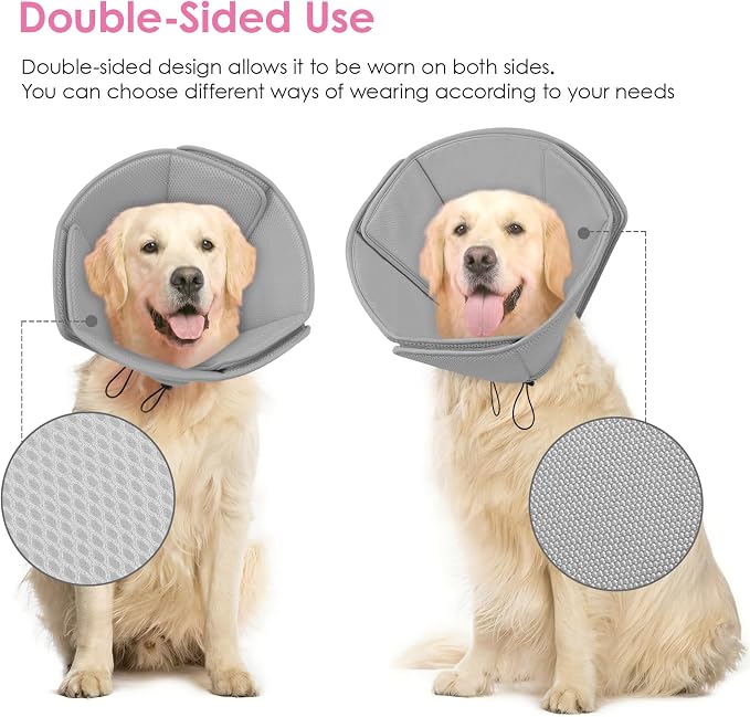 AOFITEE Soft Dog Cone Collar Anti-Licking, Dog Cone Alternative After Surgery, Elizabethan Cones for Large Dogs Post-Surgery, Neuter Recovery Pet Dogs E-Collar(Grey,X-Large)