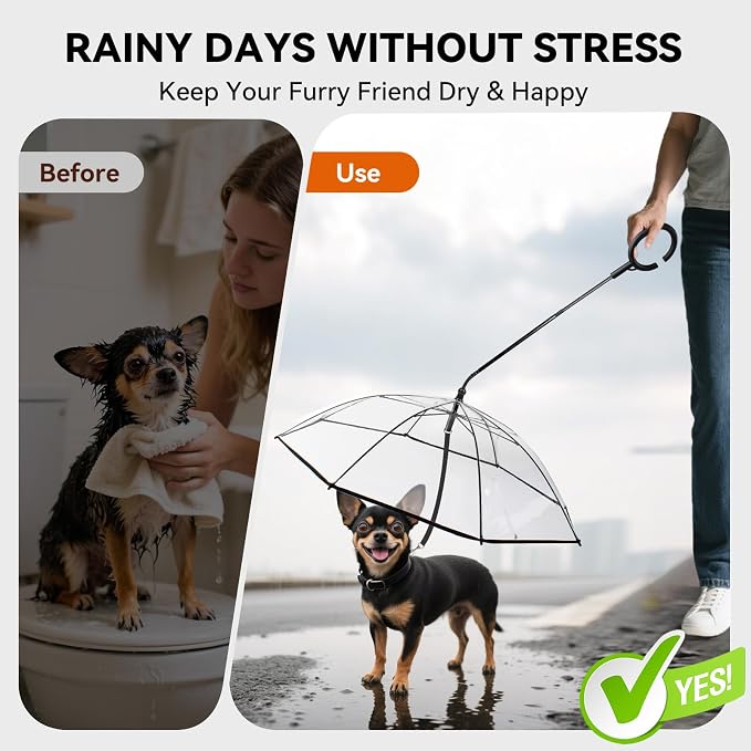 Namsan Small Dog Rain Umbrella, Windproof Rainproof Dog Umbrella with Adjustable Leash, Clear Dog Umbrella Leash for Small Dogs, Self-Assembly Puppy Walking Umbrella